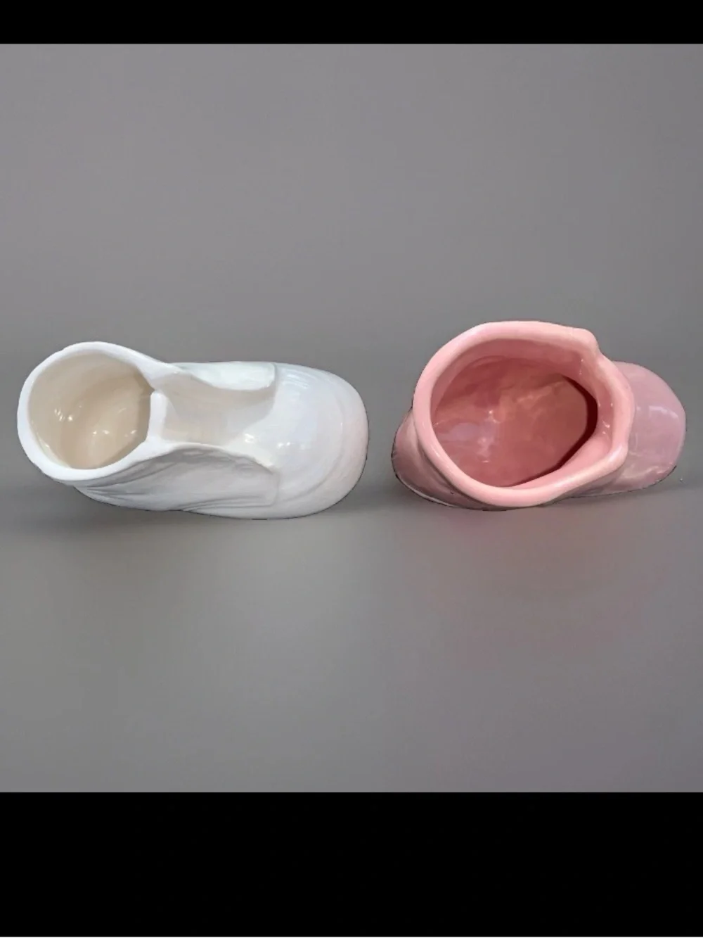 Vintage 1950s Ceramic Baby Bootie Planters, Pink & White. Set of 2